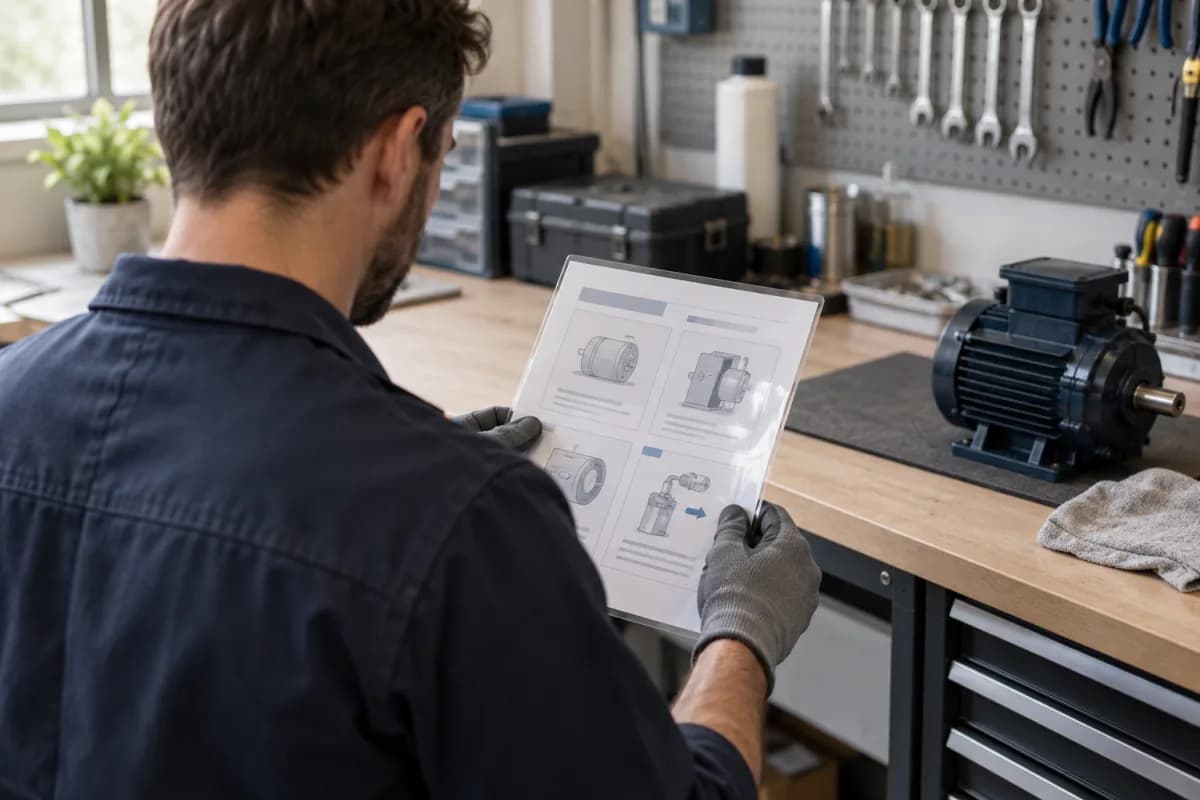 Profissional consultando uma sequência de instruções em uma oficina